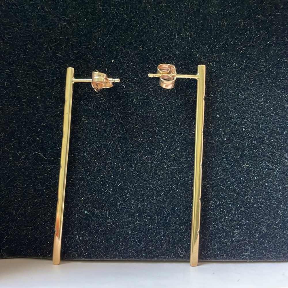 18K Diamond Bar Drop Earrings - Picture 9 of 16
